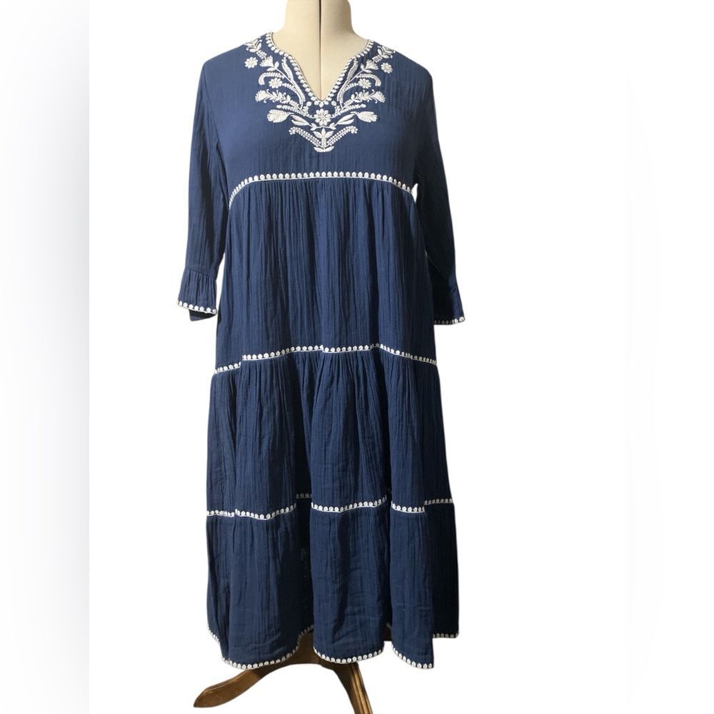 Sigrid Olsen New with Tags Dress Size M Double Gauze Embroidered Resort